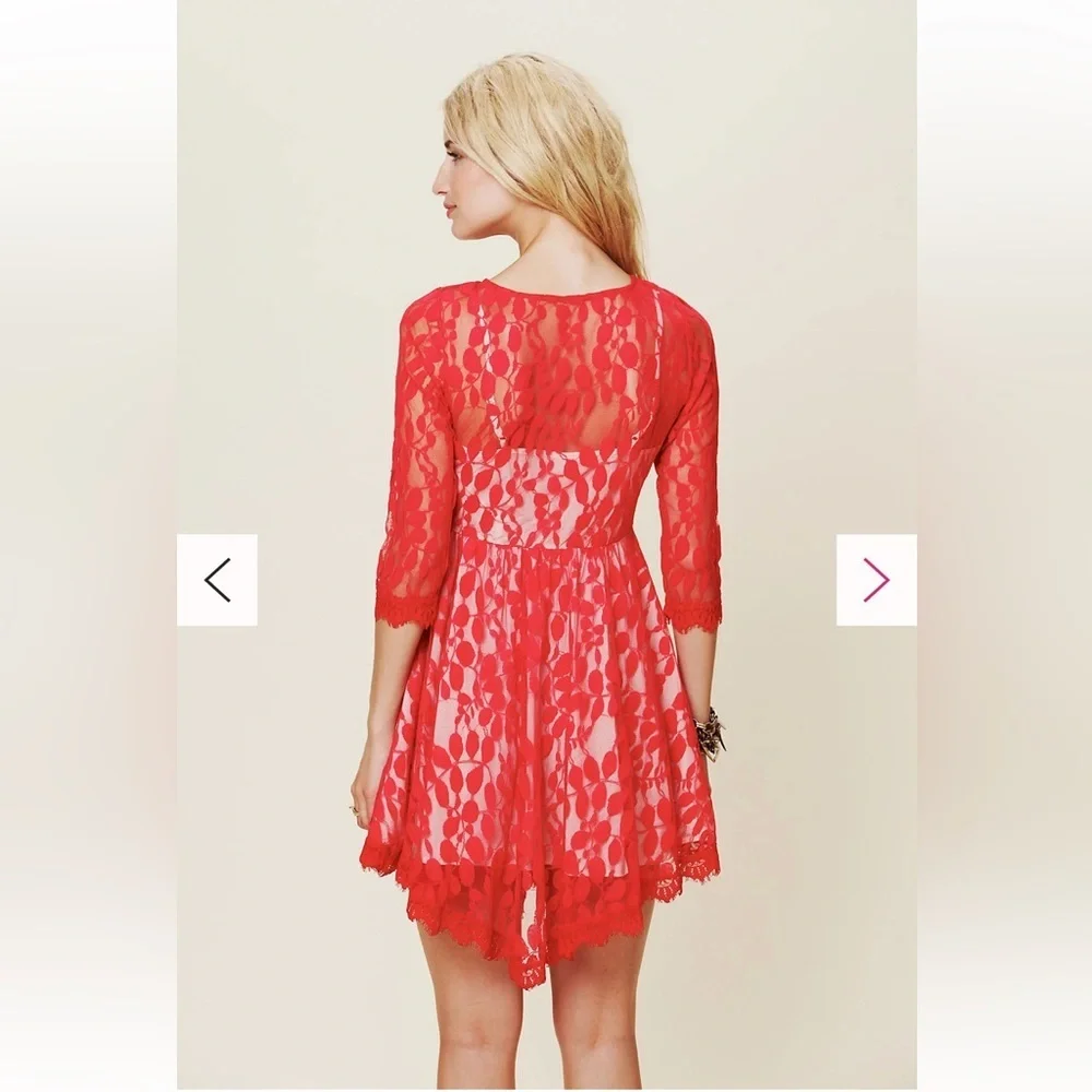 Free People Mesh Lace Fit and Flare Dress Size 12 - Picture 4 of 11